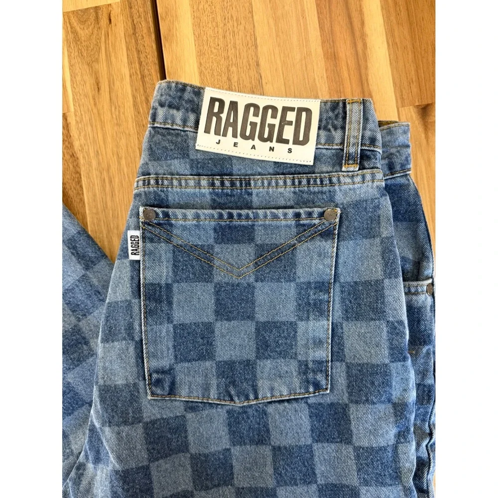 RAGGED PRIEST JEANS Womens 32 Checkerboard print Wide Leg Denim Retro 90s Inspo - Picture 2 of 6